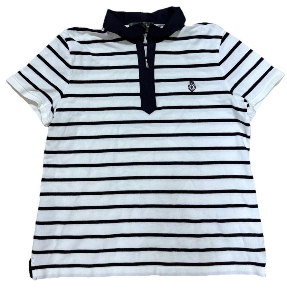 LAUREN ACTIVE RALPH LAUREN Women’s Polo White Navy Short Sleeve Shirt Size XL